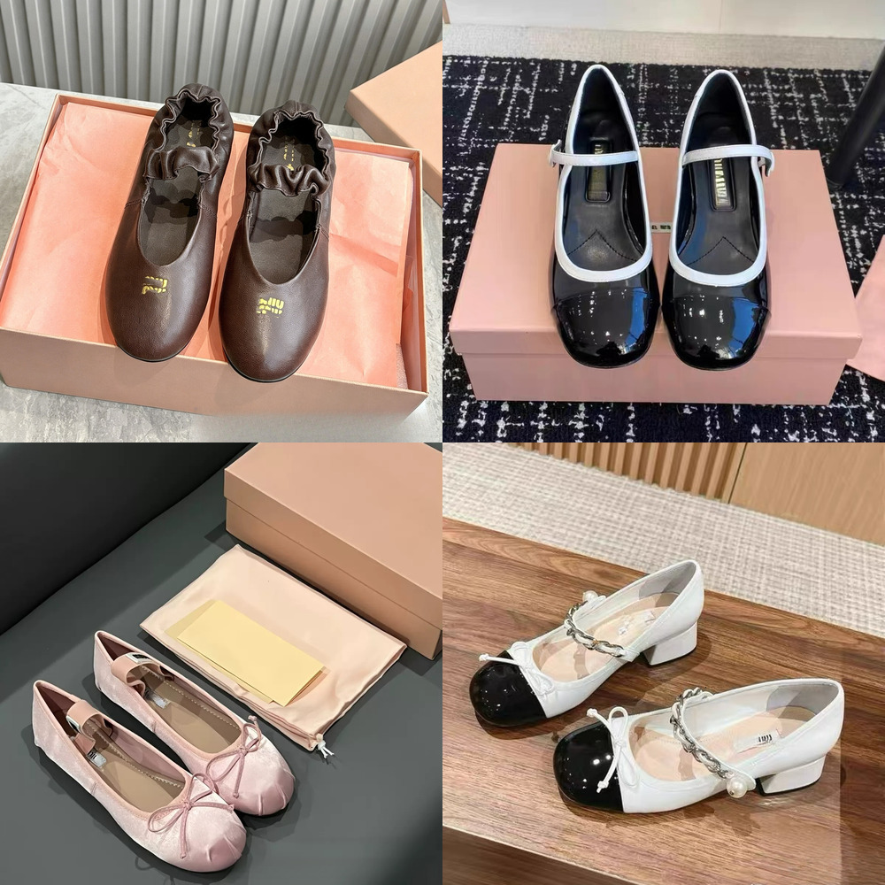 MMIUU shoes Designer shoes Paris Designer Leather Ballet Flats Women Slip On Ballerina Round Toe Ladies Soft Dress Flat Footwear 35-40 with box