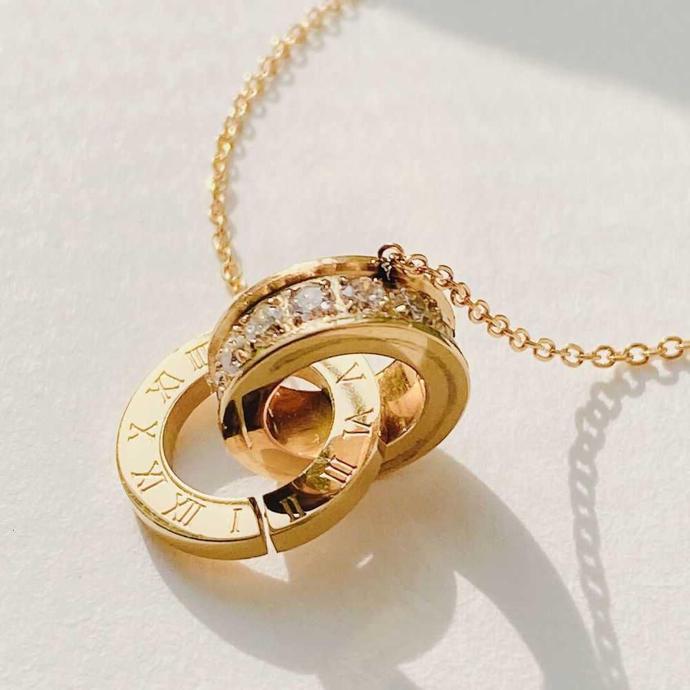 Roman Numeral Detailed Circle With Square CZ Stone Pendant Stainless Steel Necklace for Women Gold Color Vintage Round JewelryT260916