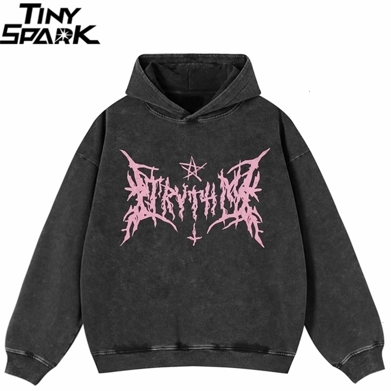 Hip Hop Oversized Hoodie Sweatshirt Men Streetwear Retro Letters Aesthetic Graphic Washed Black Hooded Pullover Cotton 260915