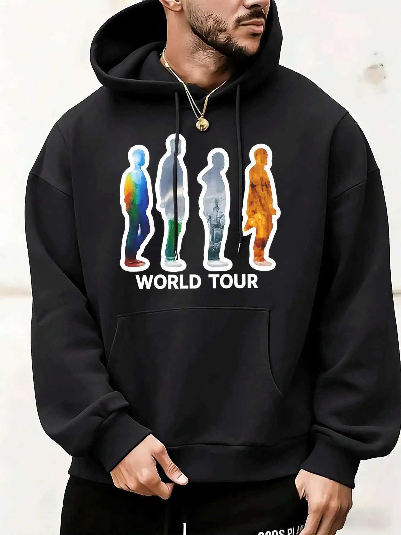 Casual Pullover Hoodie World Mens Tour Color Art Figure Silhouette Graphic Print Hooded Sweatshirt Loose Fit Long sleeve Hoody With Pocket For Daily