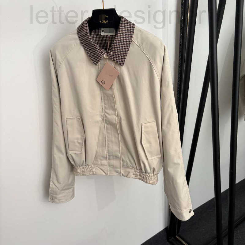 Designer Women's Jackets high-end, stylish new jacket with letter embroidery on the back, houndstooth pattern long-sleeved design
