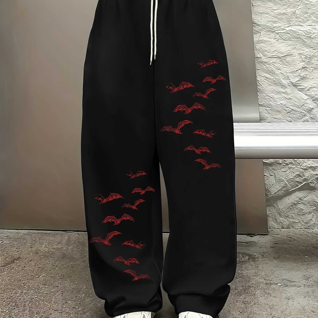 Bat 2026 New Dark Red Print Subculture Street Style Oversized Loose Men's Women's And Casual Pants D260916
