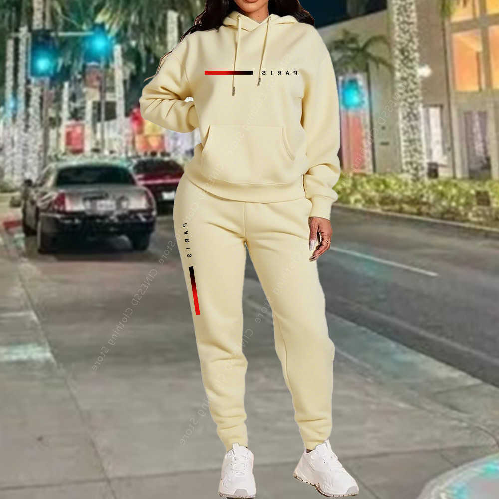Women's New Sets Hoodie and Pants PARIS Letter Print High Quty Sports Suit Spring Autumn Aesthetic Activewear Women Clothing S2609162EQO