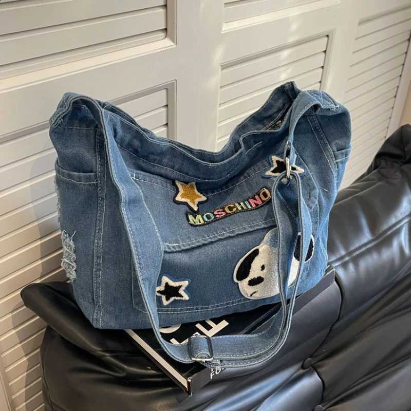 Designer Carto Korean Embroidered Versi Wed Denim Bag for Students e Shoder Crossbody Tote Bag Casual and Simple Wen's Bag J260916