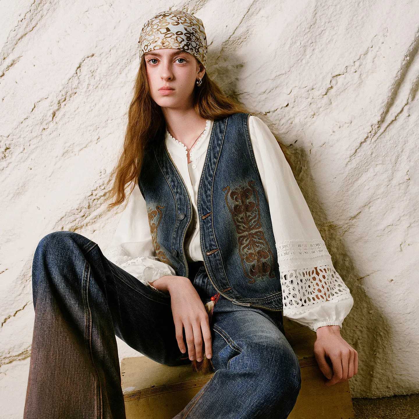 Denim TOYOUTH Liberte Series Women Vest 2026 Winter New Cotton Embroidered Nomadic Short OuterwearW260915