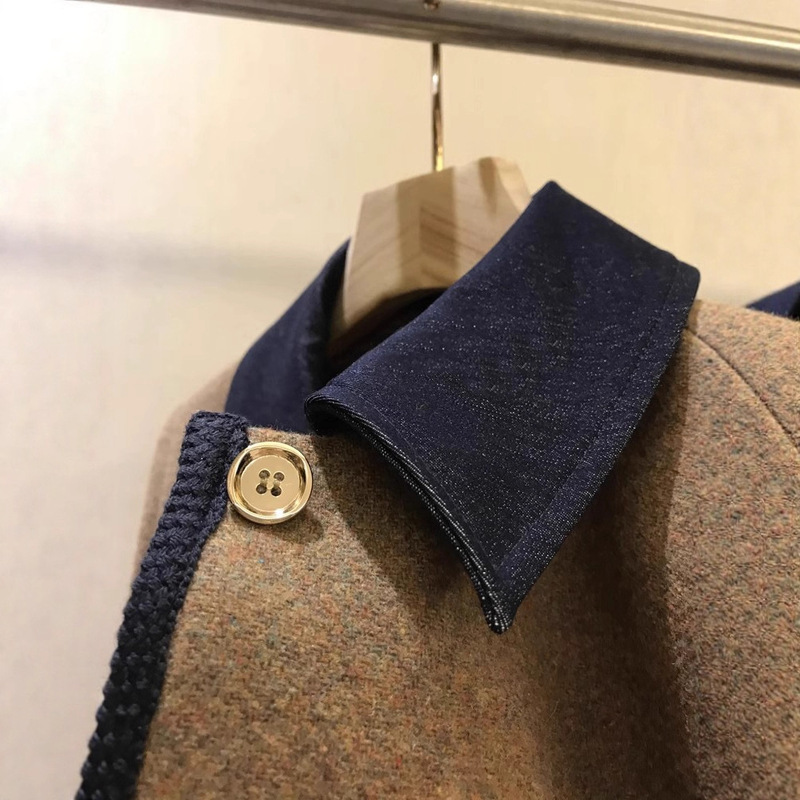 Designer's new French style women's small fragrant style square neck color blocked fashionable jacket