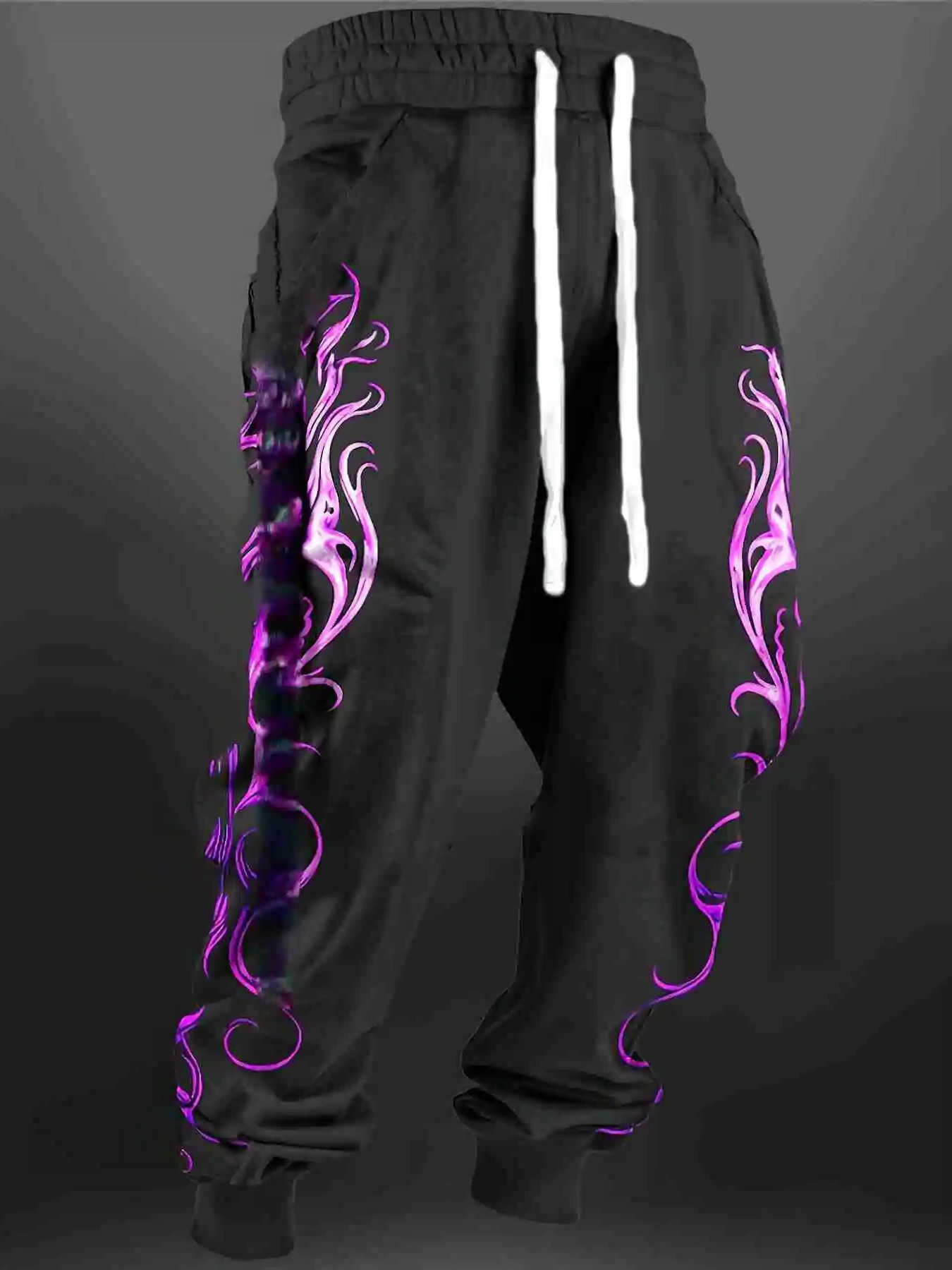 Y2K 2026 Summer Neon Unisex Tribal Flame Graphic 3D Printed Pants Quick Dry Breathable Drawstring Waist Streetwear BotTOMS D260916