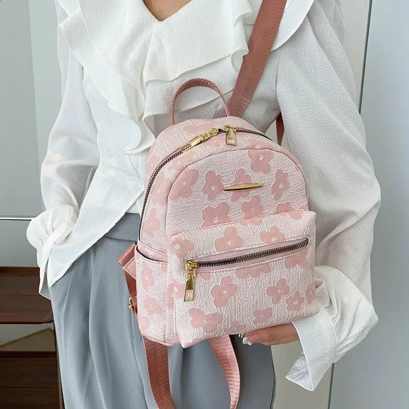 PU Leather Shoulder Mini Small Backpack Multi-Function Ladies Phone Pouch Pack Flower Print Ladies School Backpack Bag for Women 260916