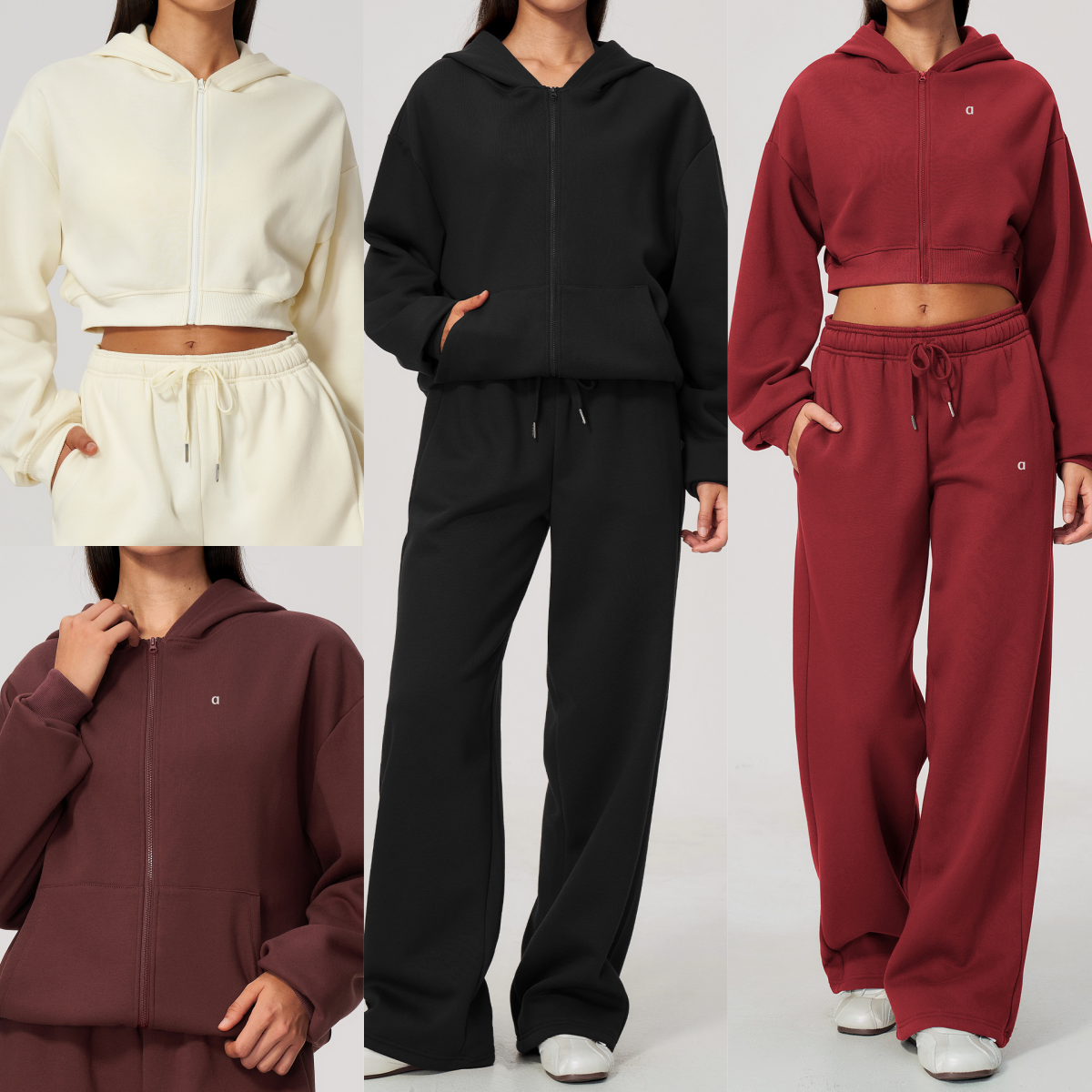 2923A 3D Silver Loose Fit Thick Cardigan for Sports and Fitness Casual Zip-Up Jacket Women Sweatpants Sporty Hooded Sweatshirt Set Yoga Set