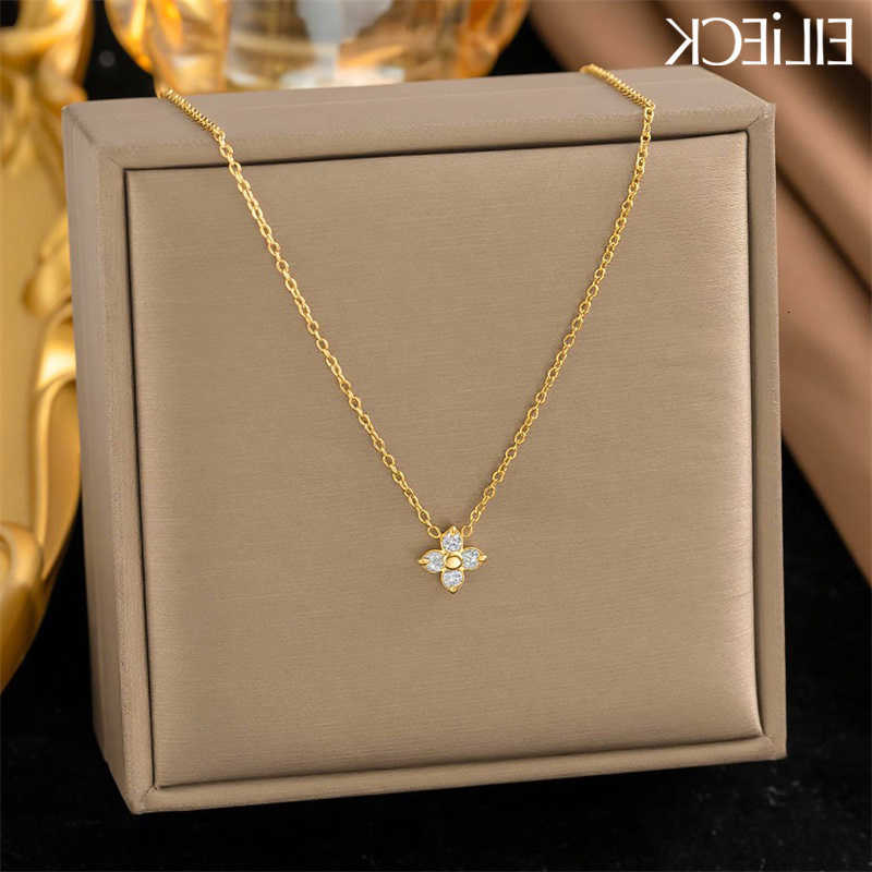 StainlESS EILIECK 316L Steel Simple Elegant Zirconia Pendant Necklace For Women New TrenDY Fine Neck Chain Jewelry GiftT260916