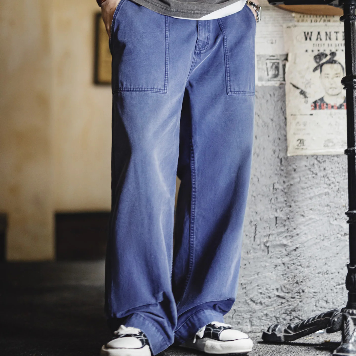 Maden Mens Vintage Washed Denim Jeans Blue Cotton Canvas Workwear Zipper Pants Loose Fit Casual Trousers for Spring and Autum 260915
