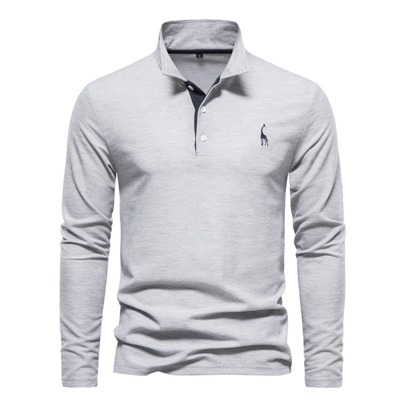 Autumn and Spring Men's Long-Sleeved POLO Shirts with Turn-Down Collars Full Cotton Embroidered Casual Sports Tops. 260915