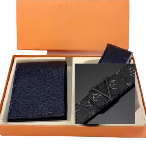 Classic Mens Belts Designer Belt Wallet Gift Set - Business Durable Pu Leather Waistband Short Wallets Two-In-One Size105cm-125cm Gift Dust-Proof Ba