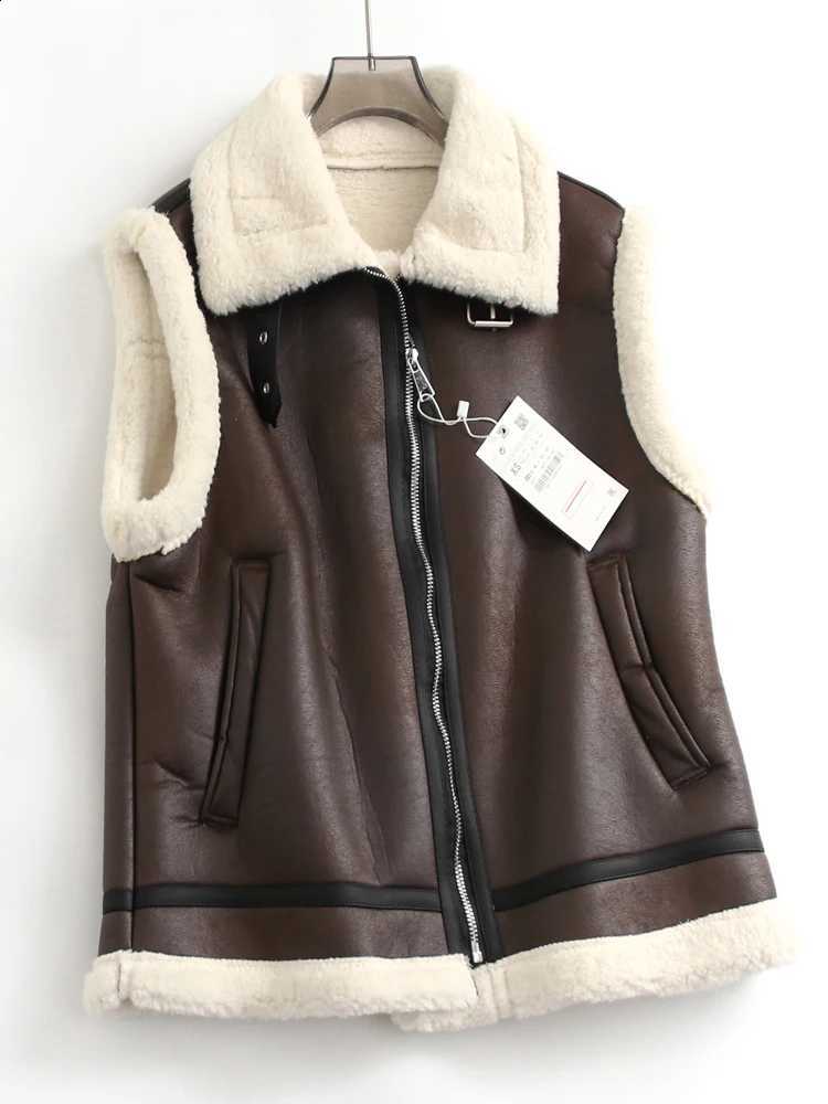 Coat Thickened Vest Faux Sheepskin Women's Pure Color Fleece Lined Winter Outerwear New Style 2024 G886 Polyester FiberW260915