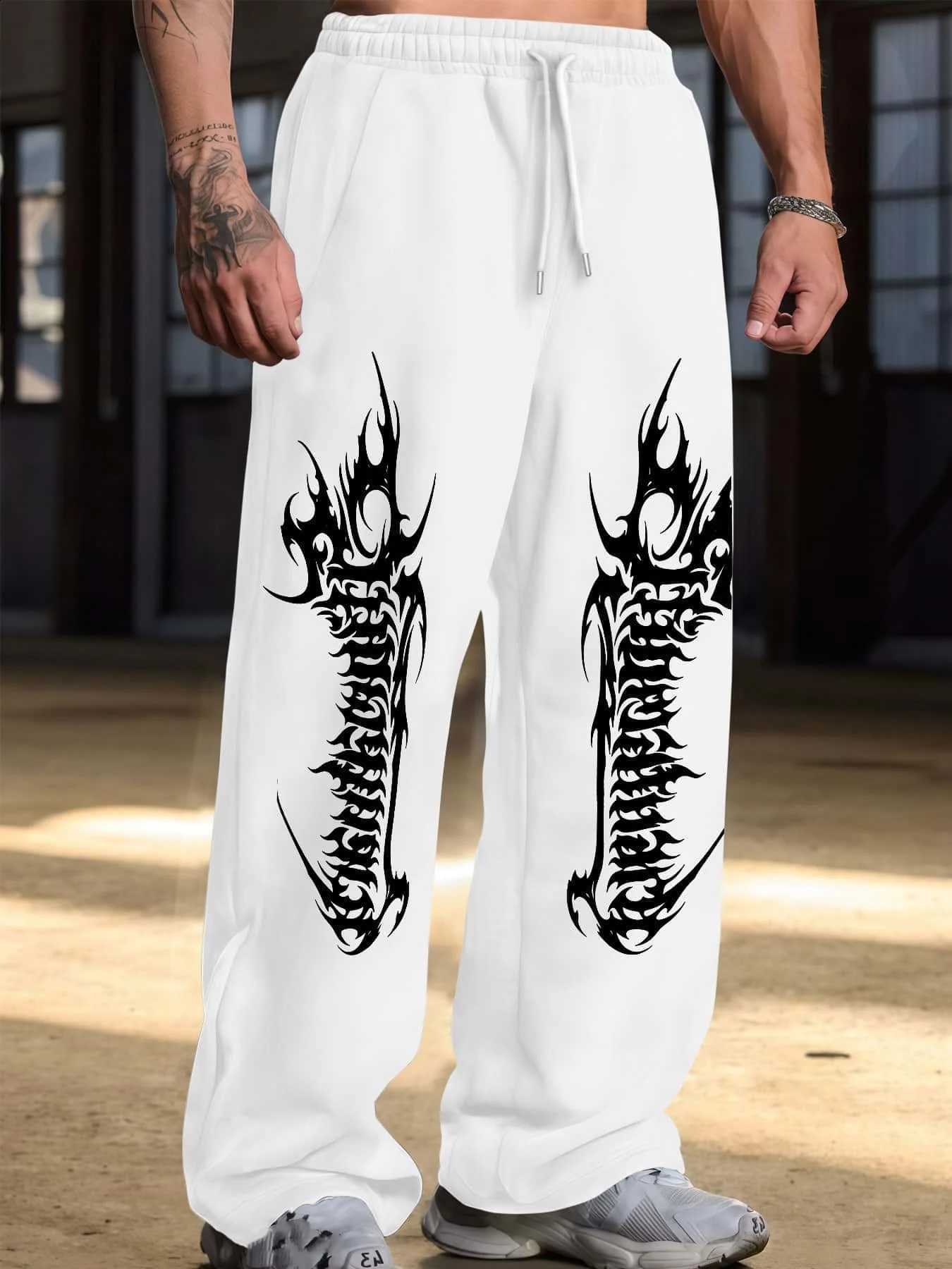 Fashion Street Trend Men's Gothic and Women's Plus Size Loose Retro Printed Pants Casual Sports D2609161