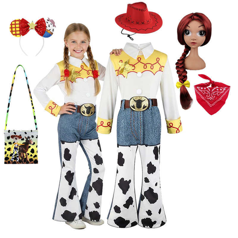 Jessie 2026 Cowgirl Costume 2 Piece Set Sleeve shirt Cow Print Flared Pants Kids Cosplay Outfit Halloween Carnival Casual Wear S260916NOTE