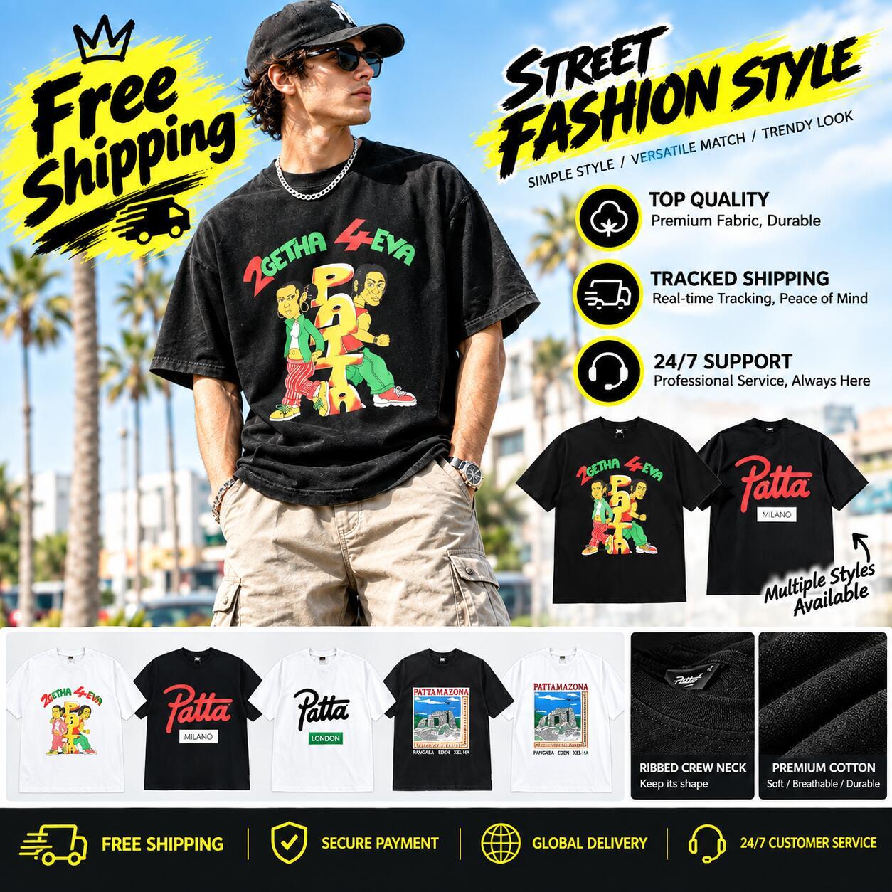 Designer mens t shirts summer short patta shirt mens tshirts chlorophyll 20 years anniv tshirt black unisex fashion strt wear cotton skinfriendly so