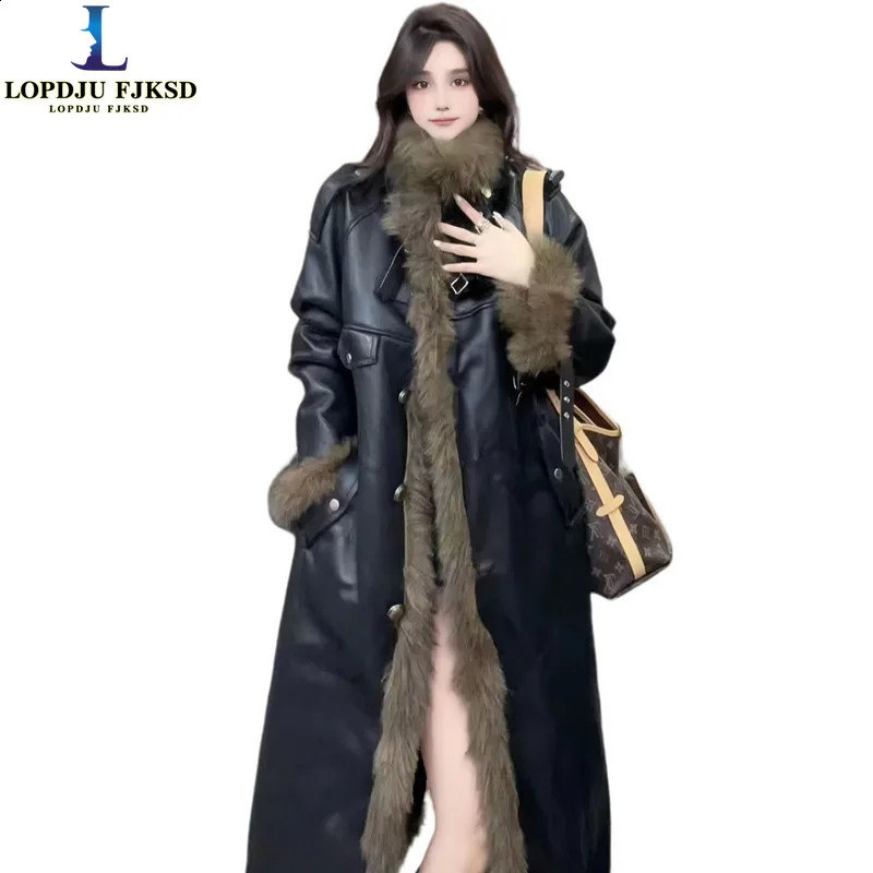 Faux Fur Coats for Women Single Breasted Leather Jacket Thicken Warm Female Clothes High Quality Winter 2025 260915