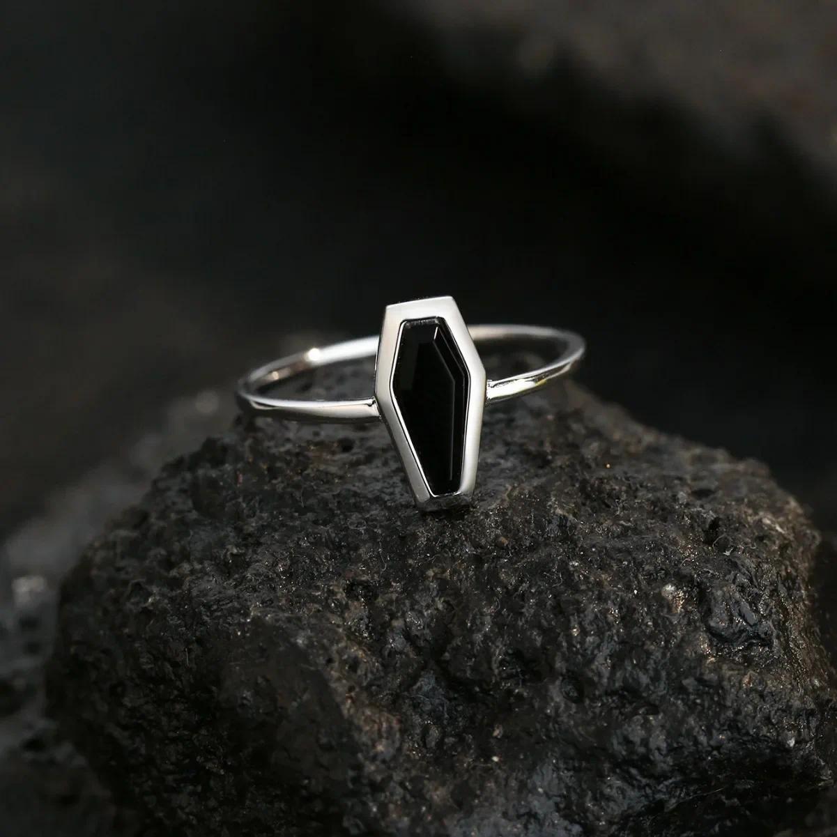 2026 New Hot Sell Latest Hot Selling Silver Black Agate 'Coffin' Men's and Women's Rings Cool Styles for Attending Funerals