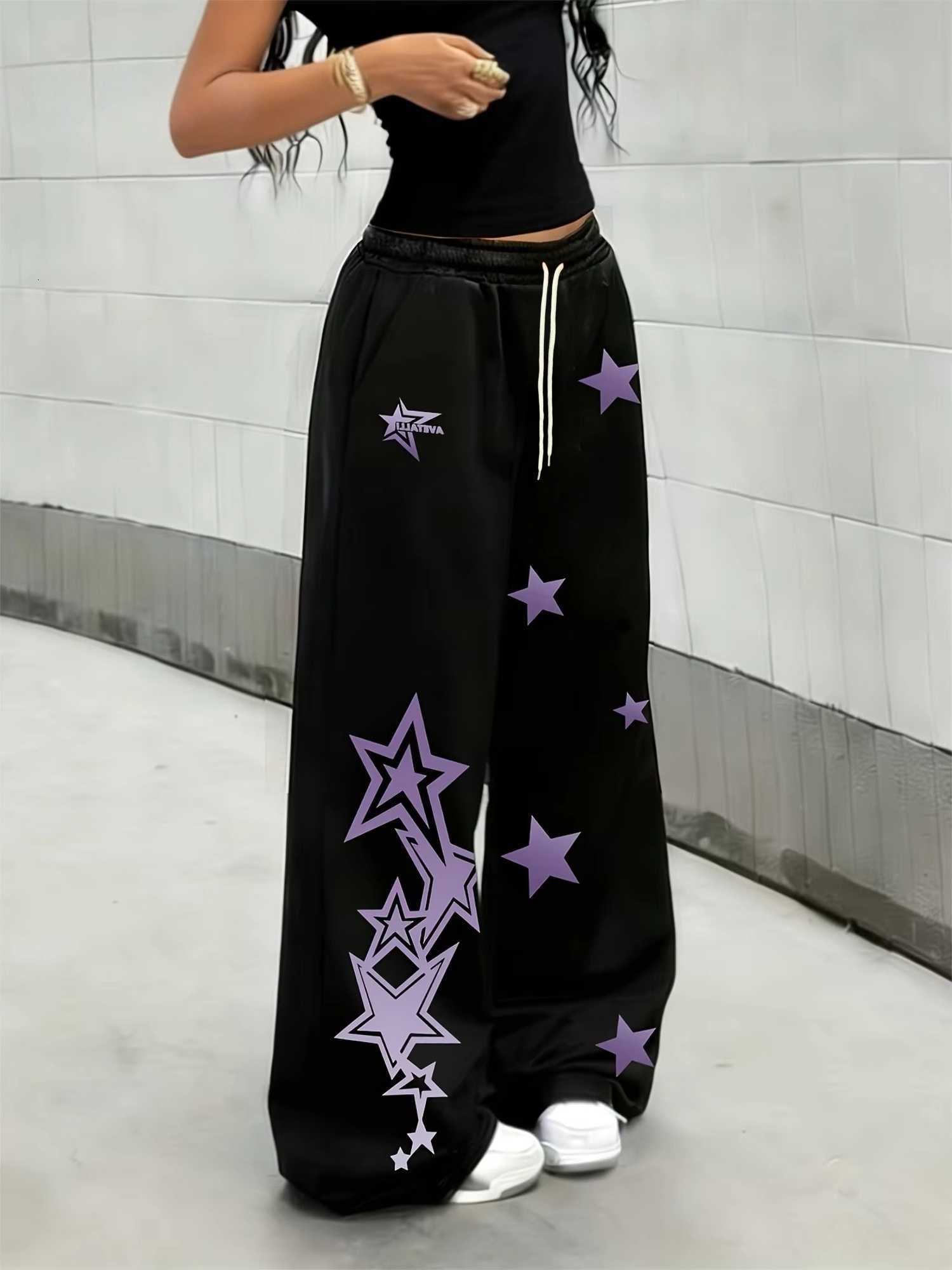 Hot Star Full Summer Print Wide Leg Sweatpants Unisex DrAWstring Loose Y2K Hip Hop Streetwear Casual Long Trousers Y2k D260916
