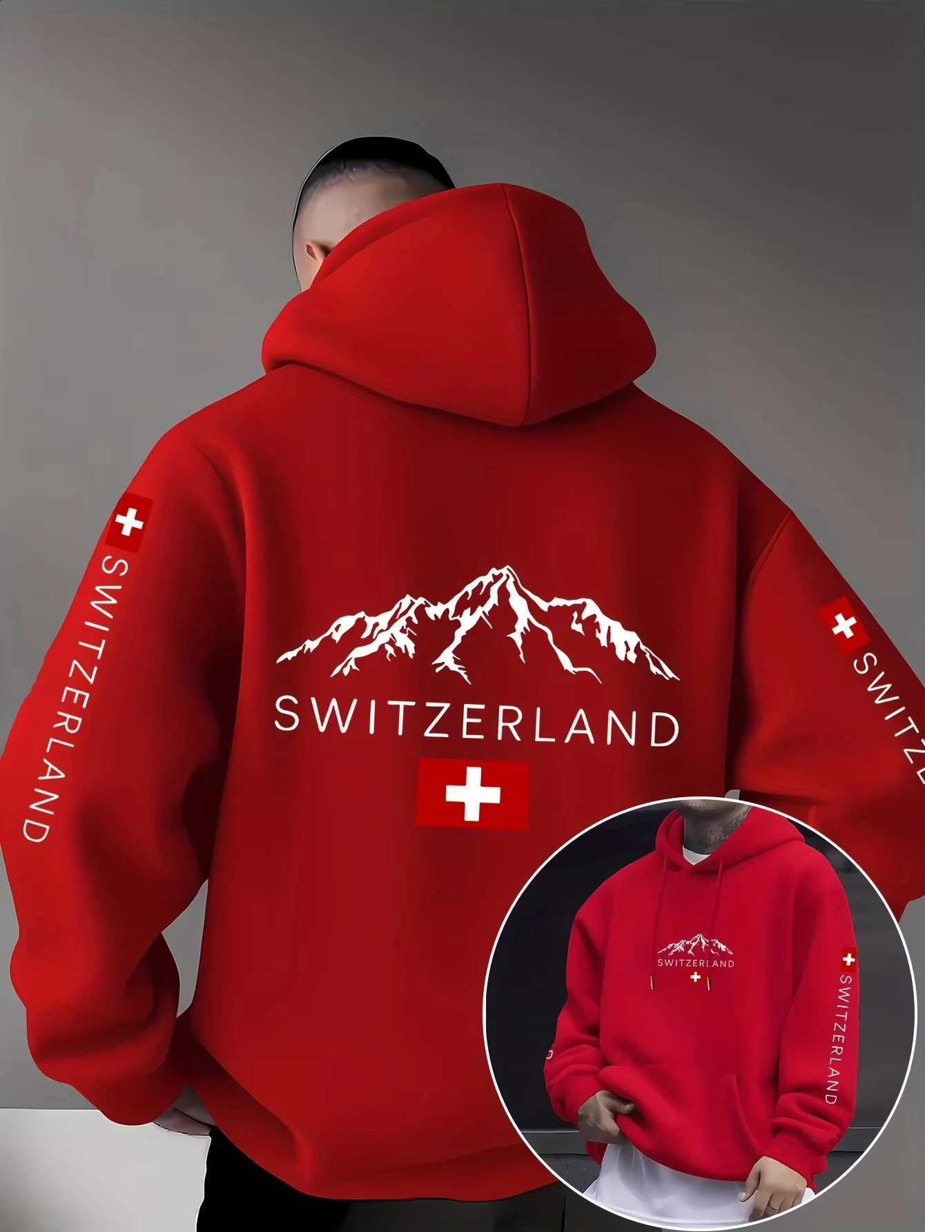 Hooded Men Autumn Sweatshirt Winter Switzerland Alps Flag DualSided Print Pullover Hoodie Patriotic Streetwear Long sleeve Tops D2609151