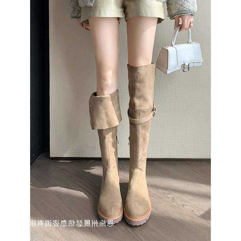 suede Women's two-piece Maillard high top boots thick heel over knee long boots high top riding boots D260916