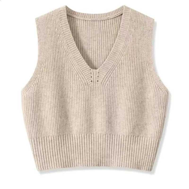 Sweaters Vest for Women Vintage 2026 Autumn New Loose Sleeveless Sweater Pullover Solid Basic All-Match V-Neck Knitted VestsW260915