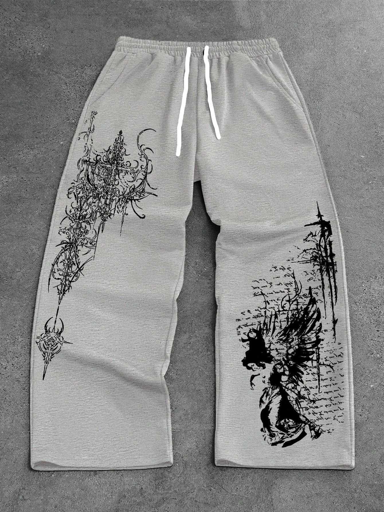 Pants Y2K Sports Grunge Straight Quick Dry Retro Gothic Demon Cross Dark Graphic Print Breathable Daily Jogging Trousers D260916