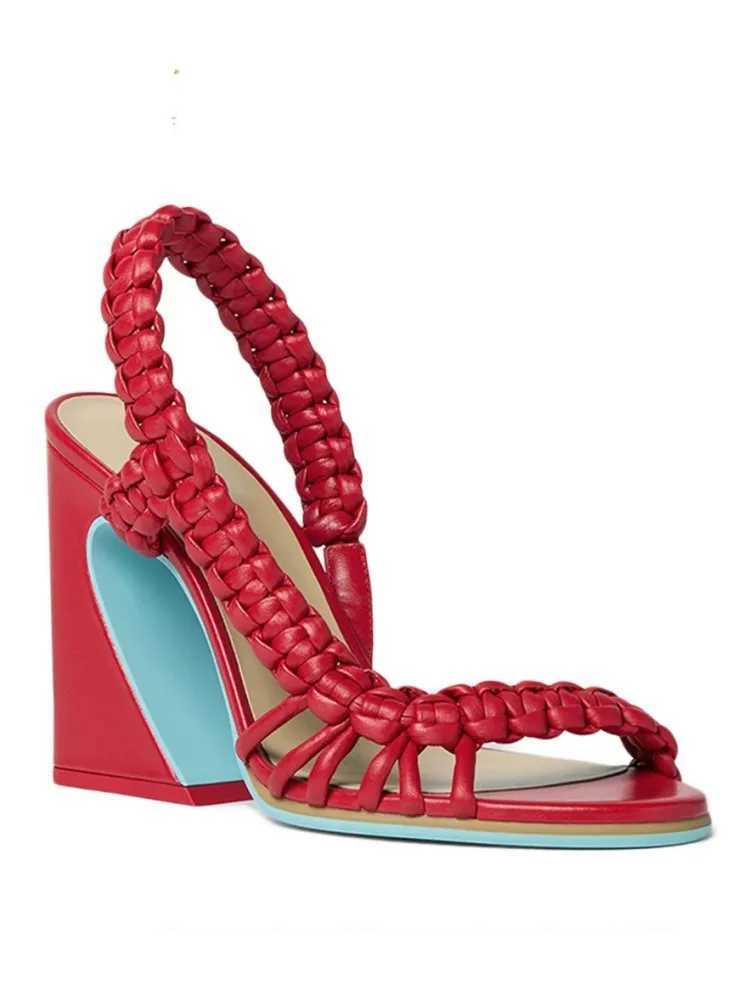 2026European and American Summer Women's rse High-heeled Woven Sandals Fashion Runway Plus Q260916