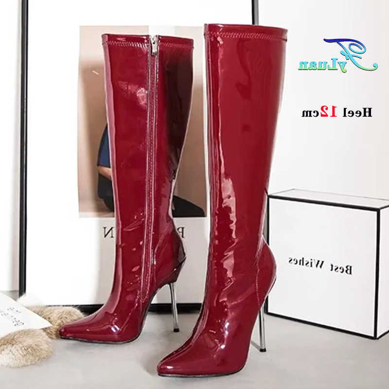 Woman Boots For Crimson Long 12CM Thin Heels Pointed Toe Size Zipper Autumn Winter Party Shoes Trendy Women Sexy Knee High Boots D260916