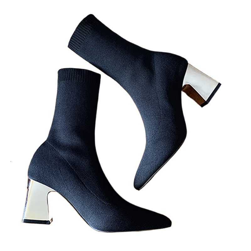 Knitting Aneikeh Design Autumn Winter Stretch Women Ankle Boots Chunky Low Heels Warm Sock Booties Stripper Shoes D260916