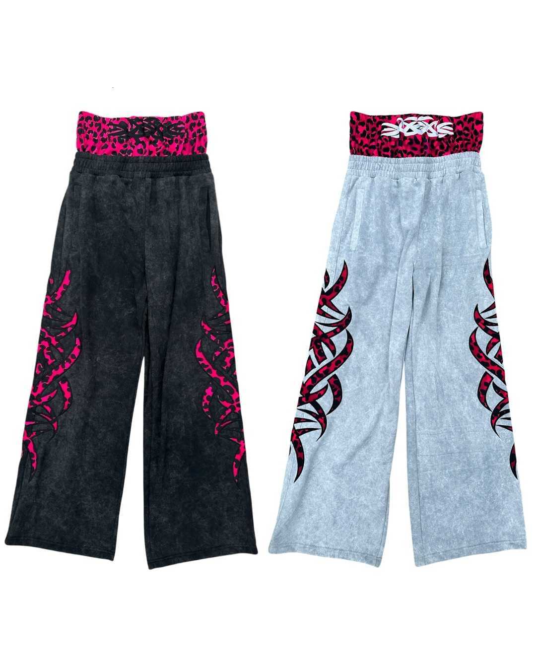 Layered Harajuku Hip Hop Double Waist Design Leopard Print Pants Men Women Street Sweatpants Y2k Gothic Casual Trousers Jogger D260916