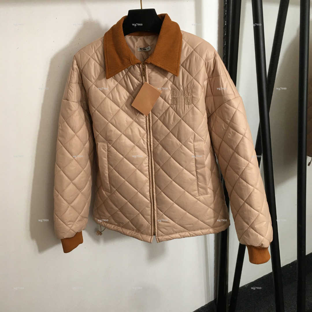 Top Ladies' grid patterned cotton jacket women designer clothes lapel zipper embroidered logo warmth winter clothes for women A384X08N011