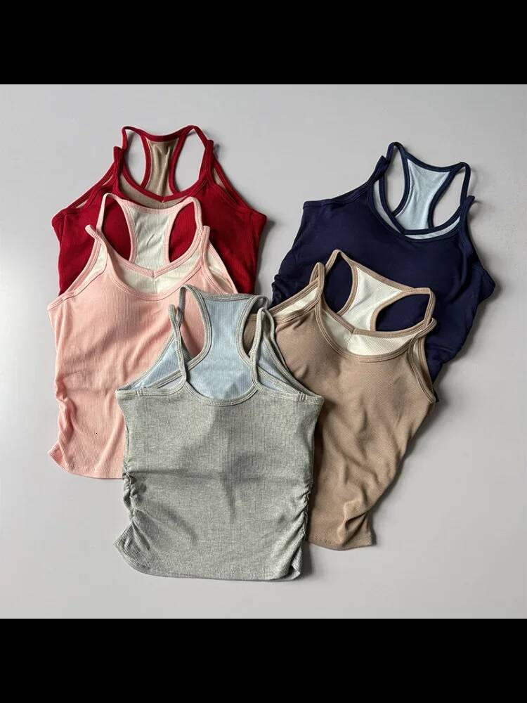 Women's Shock-Proof Sports Vest Top Beautiful Back Design Fake Two-Piece Yoga Running Fitness Clothing Underwear with Chest Pads 26Y0916