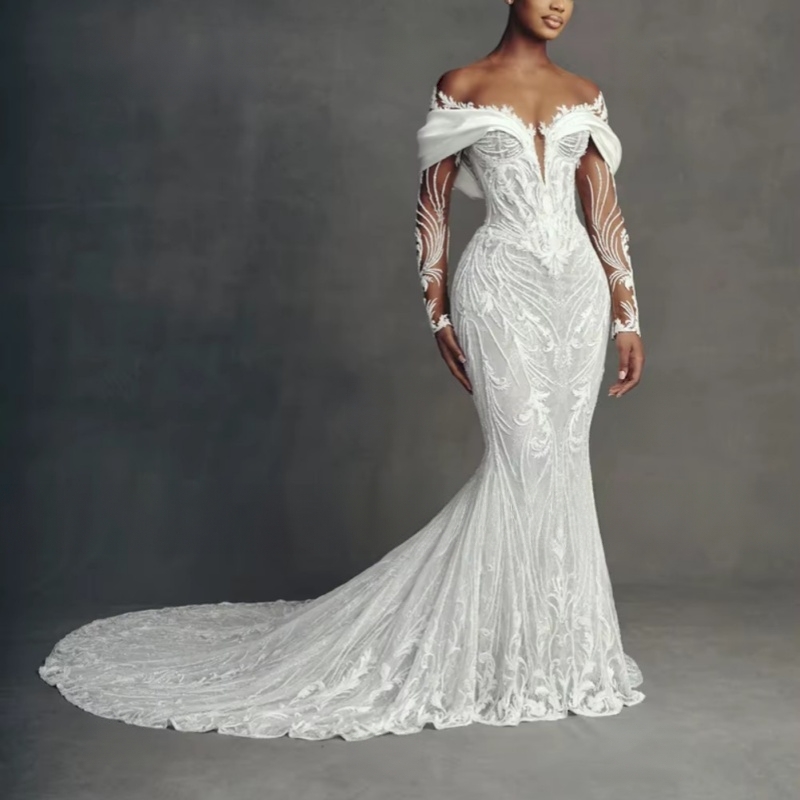 Luxury Embroidery Mermaid Wedding Dresses Robe De Marriage Trumpet Bridal Gowns Appliques Embroidery Elegant Bridal Gowns