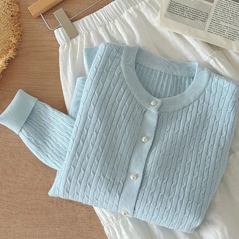Elegant Long Sleeve Knitwear Tops Women Autumn Winter Single Breasted Sweater O Neck Thick Warm Knitted Cardigan Female 260916
