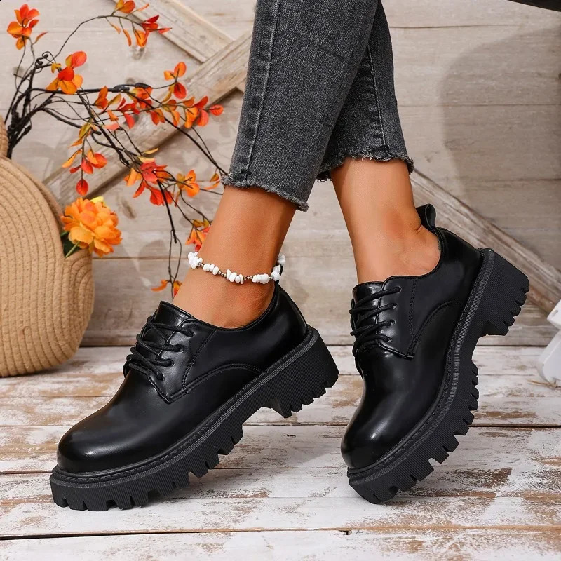 British Style Platform Loafer 2025 Plus Size Round Toe Single Shoes Woman Thick Bottom Pu Leather Oxfords Zapatos Mujer 260916