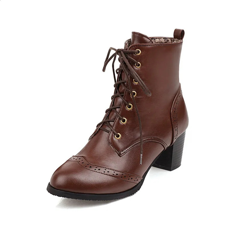 Retro Short Boots Women Laceup Chunky Heels Womens Ankle Large Size Autumn Winter Female Shoes Woman Booties WSH5422 260916