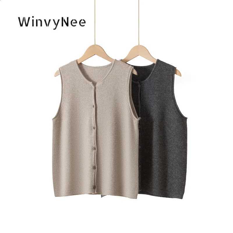 Cashmere WinvyNee Women Knitted Waistcoat Crew Neck Outer Layer Soft Texture Minimalist Daily Attire Elegant Casual Top C1734002W260915