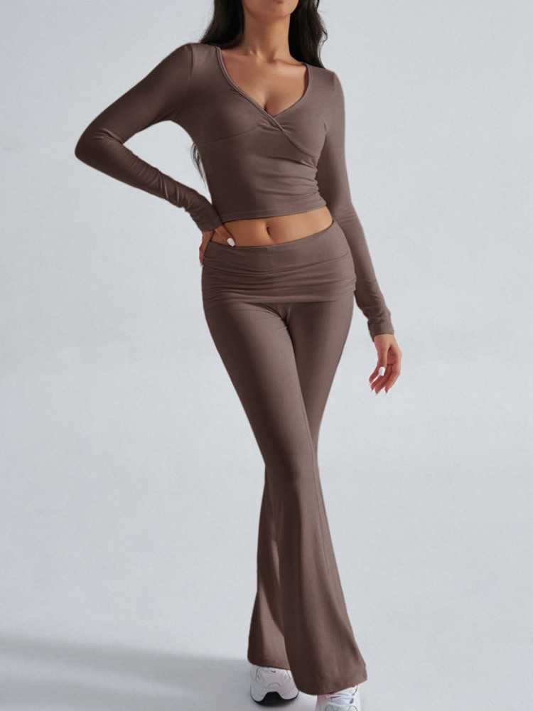 Autumn 2025 Elegant Women SlimTwo-Piece Long Pant Sets Commuting Activewear Pajama Sets Fashion Solid Color Leisure Sports S2609167S6A