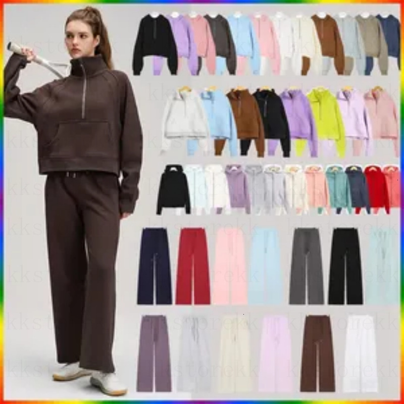 Women's Set Full Zip Hoodie Up Shaping Waist Yoga luluity lemonence Jacket Oversized Half Zip + Pants Sweatpants Sweat Long Clothes Outfit Spor