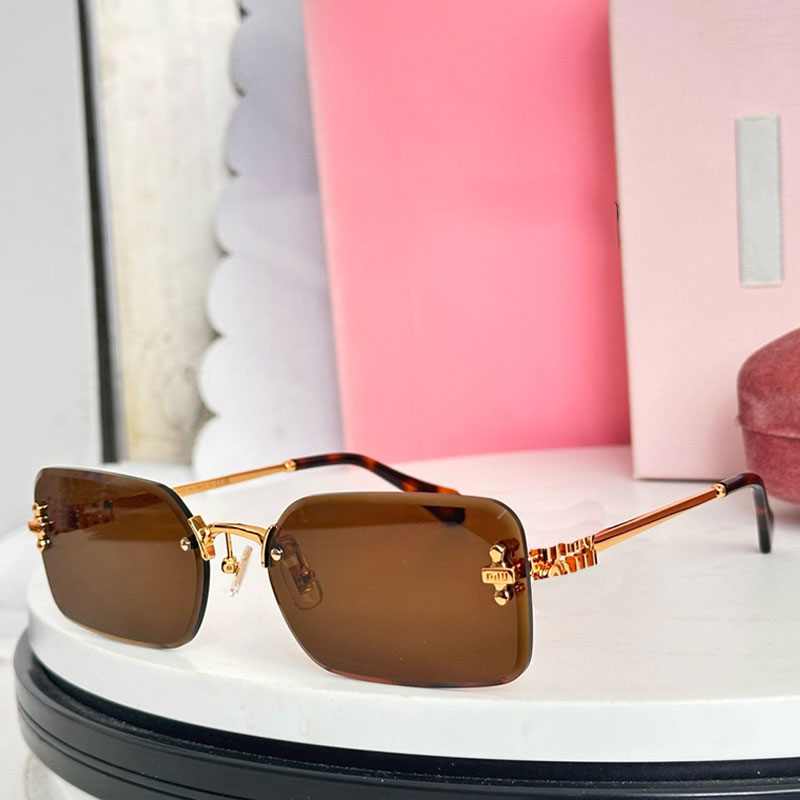 Ladies luxury frameless sunglasses Brown square lens Rose gold mirror legs Temple hollow logo design Womens Academy Versatile Designer Sunglasses SM