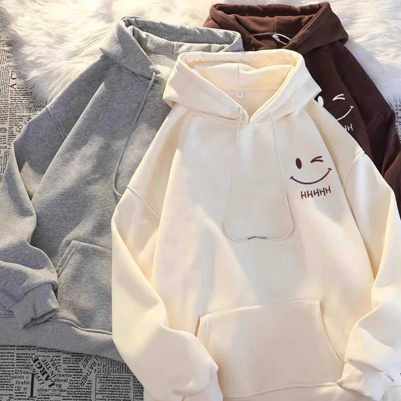 Women's Smiling Face Funny Fashion Couple Hooded Sweater American Heavyweight Loose Thickened Cashmere Boys' Hoodie Pullover Top R260915