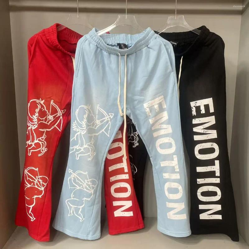 High-Quality Flared Pure Cotton Terry Pants With Washed Vintage Effect And High-Definition Rhinestone Print Niche Loose-Fitting Fashion