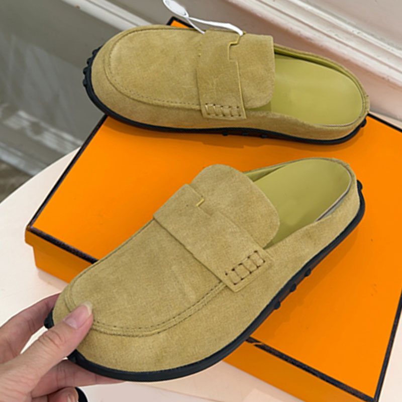 Couple style casual chic Mix mules Soft comfortable suede calfskin Mens Outdoor Mules sandals Women contemporary character Non slip rubber sole mule