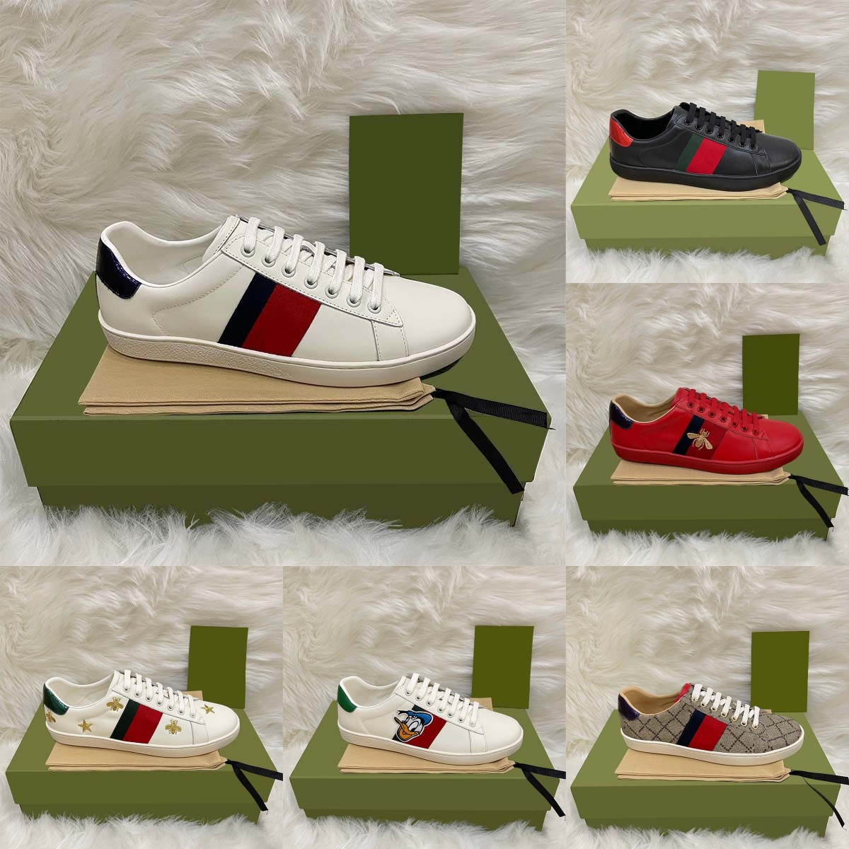 Designer white Shoes High Quality Leather Sneakers Snake bee Green Red Stripes Classic Mens and Womens Casual Outdoor shoes with box