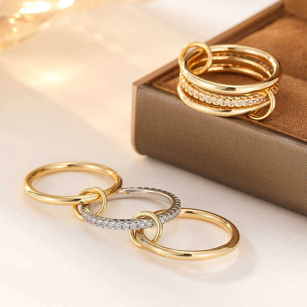 Band Plain Ring Copper wedding Material New Style Personality Simple Stacking Silver Interlocking Overlapping Rings Solid S260916204O