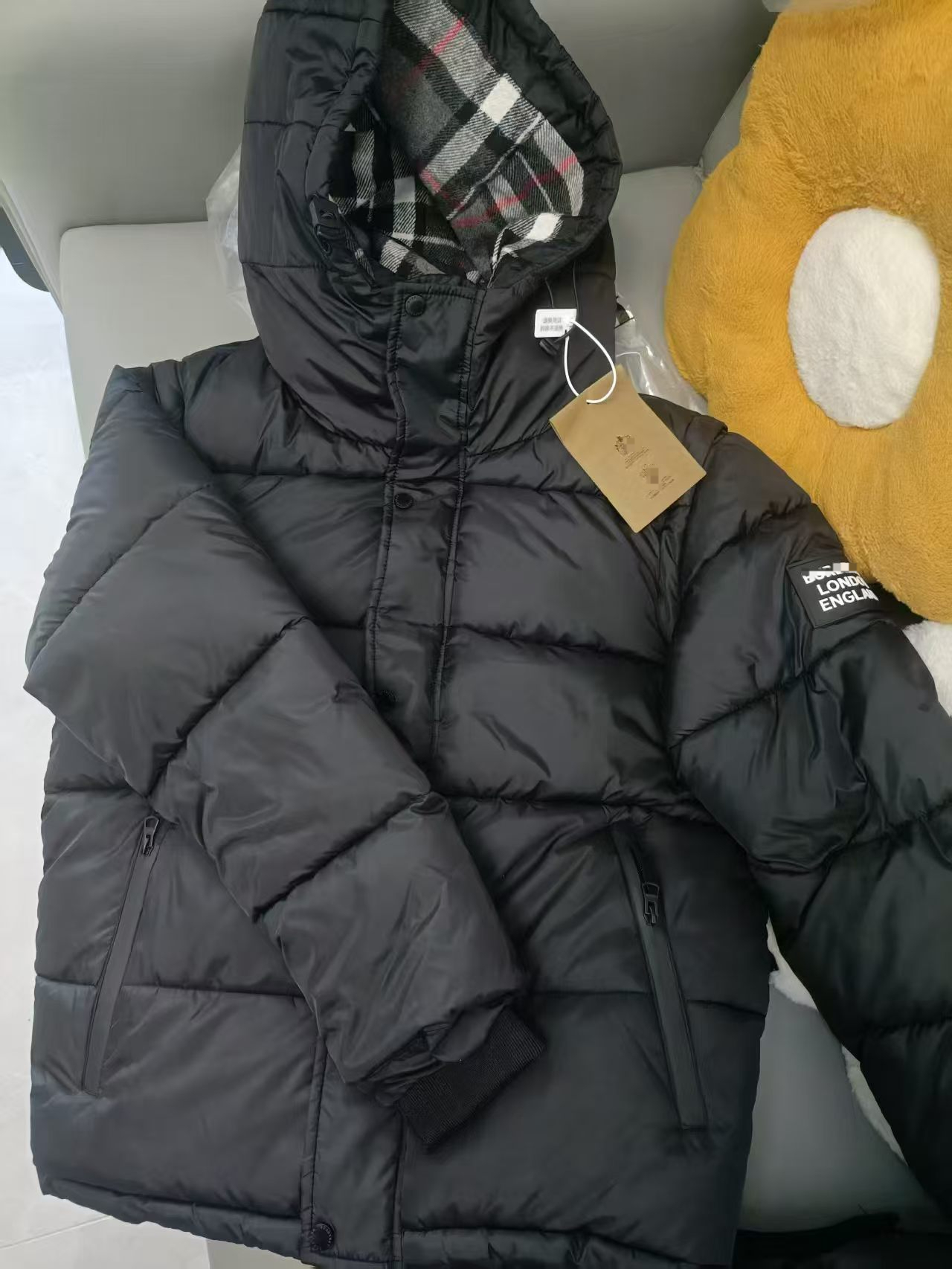 bbr puffer jacket cotton-padded Rutland Puffer Jacket Vintage Check Lining London England Sleeve Patch Black Quilted Hooded Down Coat Men Winter Lux