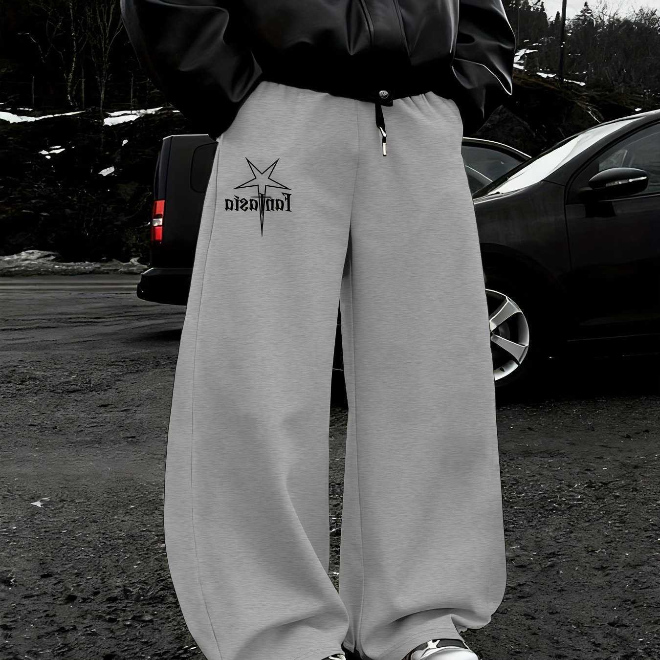 Men's Autumn/Winter Star Print Straight-Leg Sweatpants Casual Stylish and Versatile Suitable for Sports and Daily Wear D260916