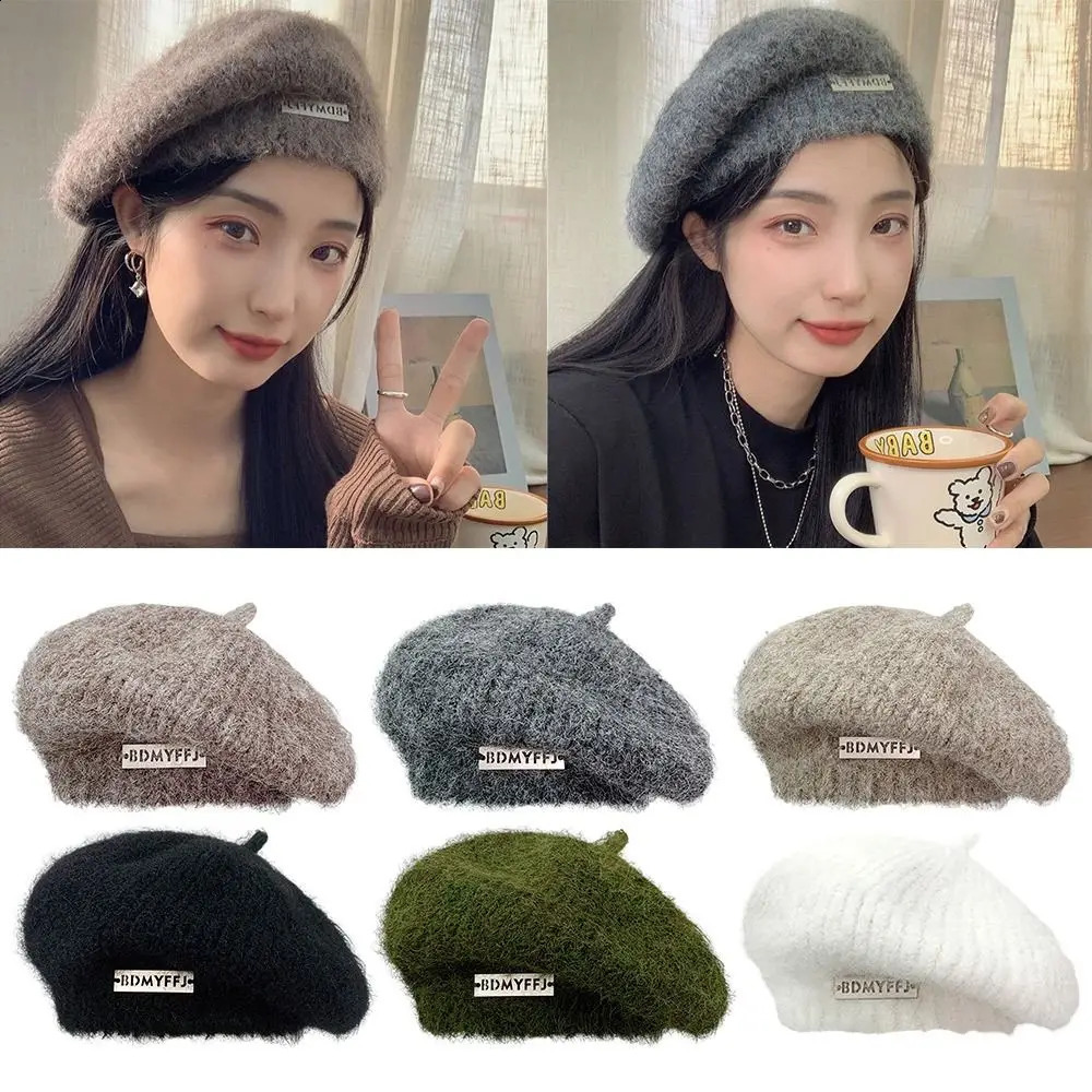 Versatile Plush Painter Hat Warm Knitted Woolen Thread Hat Solid Color Knitted Beret Women Woolen Thread Hat Painter Hat 260916